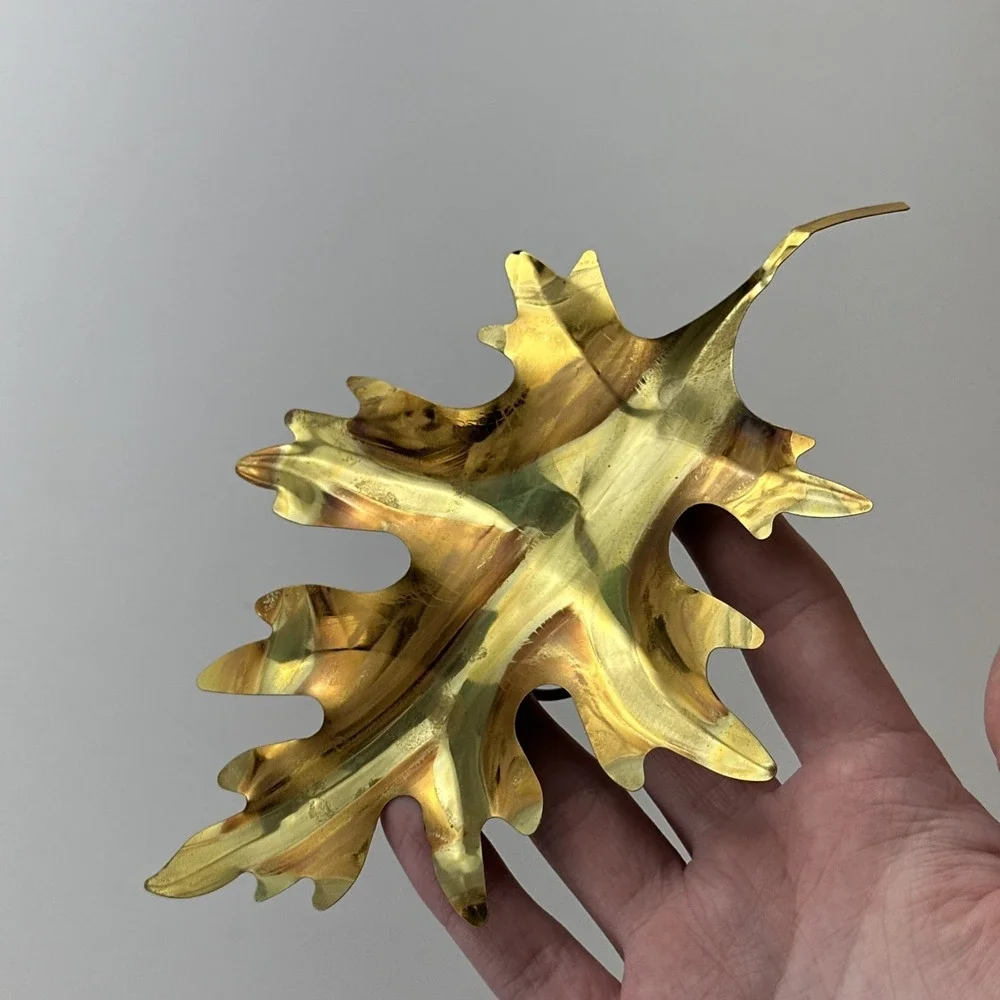 Vintage Fine Brass Oak Leaves Wall Hanging Set 2 Shiny Autumn Fall Home Decor